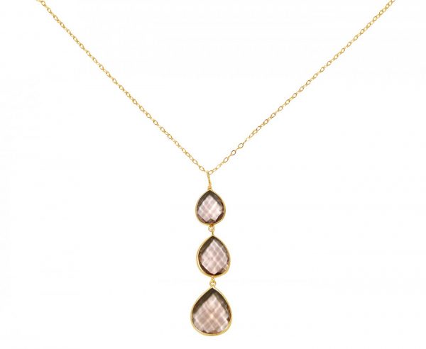 Gemshine - Damen - Halskette - Anhänger - 925 Silber - Vergoldet - Rosenquarz - Rosa - CANDY - Tropfen - 9 cm