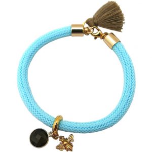 Gemshine - Damen - Armband - 925 Silber - Vergoldet - Edelstein - Rauchquarz - BEE - Biene - Blau - Braun