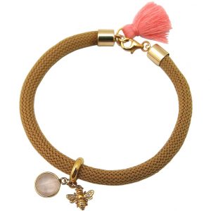 Gemshine - Damen - Armband - 925 Silber - Vergoldet - Edelstein - Rosenquarz - BEE - Biene - Rosa - Braun