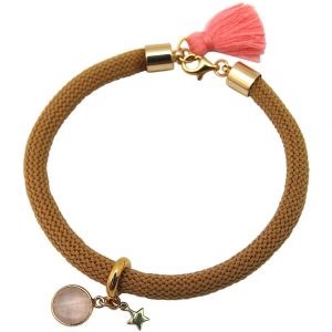 Gemshine - Damen - Armband - 925 Silber - Vergoldet - Edelstein - Rosenquarz - STAR - Stern - Rosa - Braun