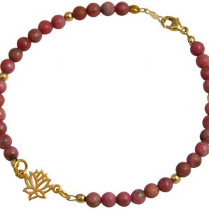 Gemshine - Damen - Armband - 925 Silber - Vergoldet - Lotus Blume - Edelstein - Rosa - YOGA