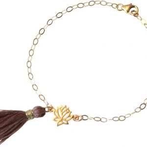 Gemshine - Damen - Armband - 925 Silber - Vergoldet - Lotus Blume - Quaste - Rose - YOGA - 4 cm
