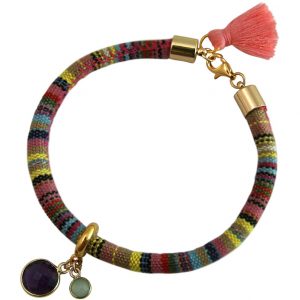 Gemshine - Damen - Armband - 925 Silber Vergoldet - AZTEC - Amethyst - Violett - Chalcedon