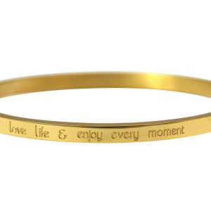 Gemshine - Damen - Armband - Armreif - Love life and enjoy every Moment - WISHES - Gold - 4 mm