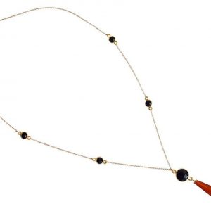 Gemshine - Damen - Halskette - Vergoldet - Karneol - Onyx - Orange - Schwarz - PARTY DROPS - 45 cm