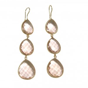 Gemshine - Damen - Ohrringe - 925 Silber - Vergoldet - Rosenquarz - Rosa - CANDY - Tropfen - 9 cm