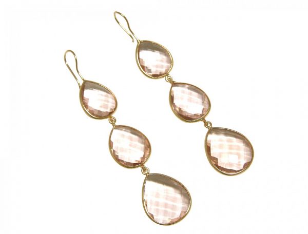 Gemshine - Damen - Ohrringe - 925 Silber - Vergoldet - Rosenquarz - Rosa - CANDY - Tropfen - 9 cm – Bild 3