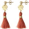 Gemshine - Damen - Ohrringe - Ohrhänger - 925 Silber - Vergoldet - Lotus Blume - Quaste - Rotbraun - YOGA - 4 cm – Bild 3