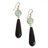 Gemshine - Damen - Ohrringe - Vergoldet - Onyx - Chalcedon - Schwarz - Meeresgrün - PARTY DROPS - 5 cm