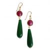 Gemshine - Damen - Ohrringe - Vergoldet - Rubin - Jade - Rot - Grün - PARTY DROPS - 5 cm