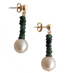 Gemshine - Damen - Ohrringe - Vergoldet - Smaragd - Grün - Perle - Weiß - 3 cm