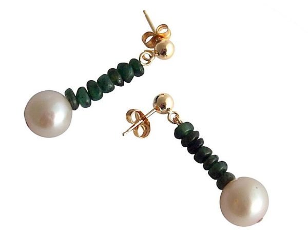 Gemshine - Damen - Ohrringe - Vergoldet - Smaragd - Grün - Perle - Weiß - 3 cm – Bild 4