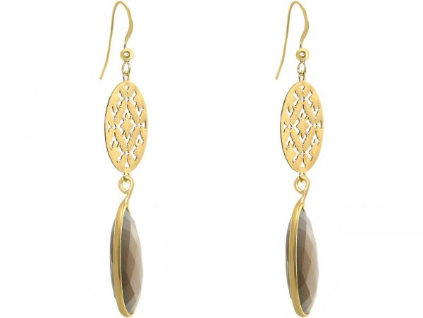 GEMSHINE Damenohrringe mit Mandalas und grauen Achat Edelsteinen hervorragender Qualität. Ohrhänger. Made in Madrid / Spanien. Im eleganten Geschenketui geliefert., Metall Farbe:Silber vergoldet – Bild 4