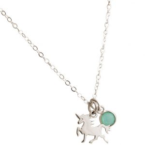 GEMSHINE Halskette mit Einhorn und Chalcedon Edelstein. Anhänger aus 925 Silber an einer 45cm Halskette. Made in Spanien., Metall Farbe:Silber