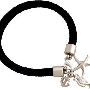 GEMSHINE Maritim Nautics Armband mit Anker, Seestern, Seepferd. Silber,vergoldet,rose. Navy Stil am schwarzen Parakord Band - Made in Madrid, Spain, Metall Farbe:Silber