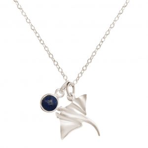 GEMSHINE Maritim Nautics Halskette mit Manta Rochen aus 925 Silber, hochwertig vergoldet oder rose im Navy Stil mit blauem Saphir - Made in Madrid, Spanien, Metall Farbe:Silber