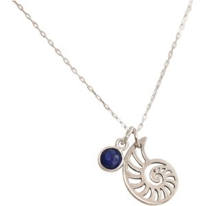 GEMSHINE Maritim Nautics Halskette mit Nautilus Muschel aus 925 Silber, hochwertig vergoldet oder rose im Navy Stil mit blauem Saphir - Made in Madrid, Spain