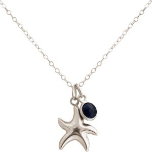GEMSHINE Maritim Nautics Halskette mit Seestern aus 925 Silber, hochwertig vergoldet oder rose im Navy Stil mit blauem Saphir - Made in Madrid, Spanien, Metall Farbe:Silber