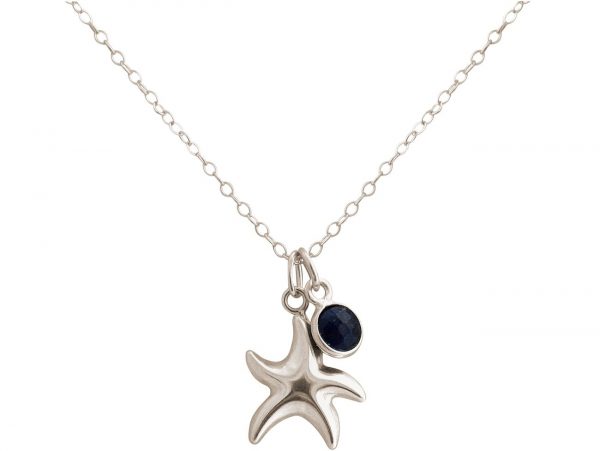 GEMSHINE Maritim Nautics Halskette mit Seestern aus 925 Silber, hochwertig vergoldet oder rose im Navy Stil mit blauem Saphir - Made in Madrid, Spanien, Metall Farbe:Silber – Bild 3