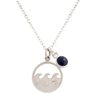 GEMSHINE Maritim Nautics Halskette mit Surf Wellen Meer aus 925 Silber, hochwertig vergoldet oder rose im Navy Stil mit blauem Saphir - Made in Madrid, Spanien, Metall Farbe:Silber
