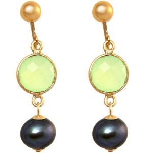 GEMSHINE Ohrclips Ohrringe mit Chalcedon und Tahiti Perlen. Hochwertig vergoldete Tropfen Ohrhänger. Made in München / Deutschland. Im eleganten Schmucketui geliefert.