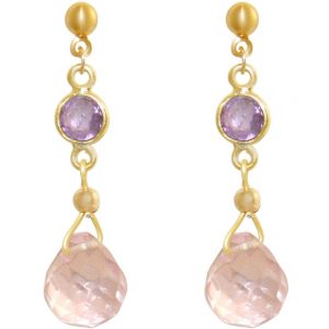 GEMSHINE Ohrringe mit Amethysten und Rosenquarz Edelstein Tropfen. Hochwertig vergoldete Ohrhänger. Made in München / Deutschland. Im eleganten Schmucketui geliefert. Auch als SET mit Halskette.
