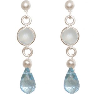 GEMSHINE Ohrringe mit Aquamarinen und weißen Onyx Edelsteinen. Tropfen Ohrhänger aus 925 Silber oder hochwertig vergoldet. Made in München / Deutschland. Im edlen Schmucketui geliefert. Auch als SET mit Halskette.