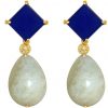 GEMSHINE Ohrringe mit blauen Chalcedon Cabochons und Aquamarin Edelstein Tropfen. Ohrhänger aus 925 Silber oder hochwertig vergoldet. Made in München / Deutschland. Im eleganten Schmucketui geliefert.