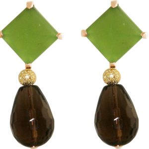 GEMSHINE Ohrringe mit grünen Chalcedon Cabochons und Rauchquarz Edelstein Tropfen. Ohrhänger aus 925 Silber oder hochwertig vergoldet. Made in München / Deutschland. Im edlen Schmucketui geliefert.