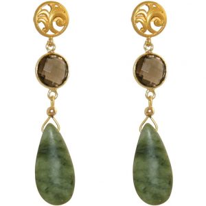 GEMSHINE Ohrringe mit Jade Edelstein und Rauchquarz. Tropfen Ohrhänger aus 925 Silber hochwertig vergoldet. Made in München / Deutschland. Im edlen Etui geliefert. Auch als SET mit Halskette.