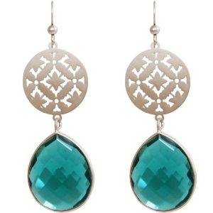 GEMSHINE Ohrringe mit Mandala und grünem Turmalin Quarz Edelstein. Ohrhänger aus 925 Silber, vergoldet oder rose. Made in Madrid / Spanien. Im edlen Etui geliefert., Metall Farbe:Silber