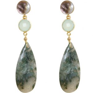 GEMSHINE Ohrringe mit Moos Achat, Chalcedon und Perlmutt. Tropfen Ohrhänger aus 925 Silber oder hochwertig vergoldet. Made in München / Deutschland. Im edlen Etui geliefert. Auch als SET mit Halskette