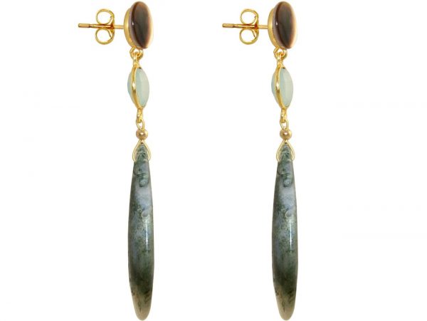 GEMSHINE Ohrringe mit Moos Achat, Chalcedon und Perlmutt. Tropfen Ohrhänger aus 925 Silber oder hochwertig vergoldet. Made in München / Deutschland. Im edlen Etui geliefert. Auch als SET mit Halskette – Bild 4