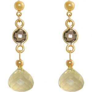 GEMSHINE Ohrringe mit Rauchquarz und Lemon Quarz. Hochwertig vergoldete Edelstein Tropfen Ohrhänger. Made in München / Deutschland. Im eleganten Schmucketui geliefert. Auch als SET mit Halskette.