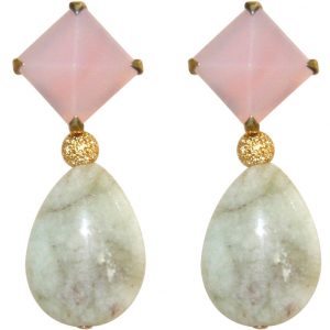 GEMSHINE Ohrringe mit Rosenquarz Cabochons und Aquamarin Edelstein Tropfen. Ohrhänger aus 925 Silber oder hochwertig vergoldet. Made in München / Deutschland. Im eleganten Schmucketui geliefert.
