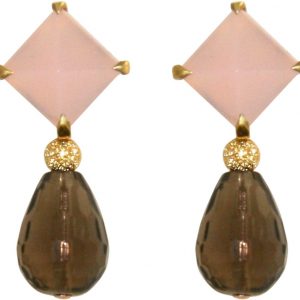 GEMSHINE Ohrringe mit Rosenquarz Cabochons und Rauchquarz Edelstein Tropfen. Ohrhänger aus 925 Silber oder hochwertig vergoldet. Made in München / Deutschland. Im eleganten Schmucketui geliefert.