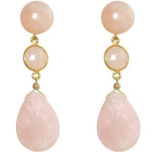 GEMSHINE Ohrringe mit Rosenquarz Edelsteinen. Tropfen Ohrhänger aus 925 Silber, vergoldet, rose vergoldet. Made in München / Deutschland. Im eleganten Schmucketui geliefert. Auch als SET mit Halskette