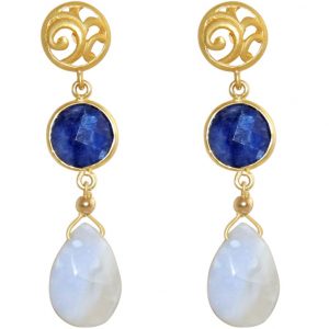 GEMSHINE Ohrringe mit Saphiren und Chalcedon Edelstein Tropfen. Ohrhänger aus 925 Silber hochwertig vergoldet. Made in München / Deutschland. Im edlen Schmucketui geliefert. Auch als SET mit Halskette