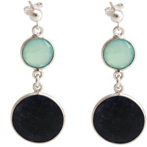 GEMSHINE Ohrringe mit Saphiren und Chalcedonen. Ohrhänger aus 925 Silber, gelb oder rose. Made in München / Deutschland. Im edlen Schmucketui. Auch als SET mit Halskette., Metall Farbe:Silber