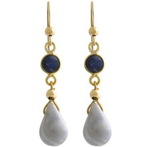 GEMSHINE Ohrringe mit Saphiren und hellblauen Achat Edelstein Tropfen. Hochwertig vergoldete Ohrhänger. Made in München / Deutschland. Im eleganten Schmucketui geliefert. Auch als SET mit Halskette.