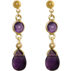 GEMSHINE Ohrringe mit tiefvioletten Amethysten. Hochwertig vergoldete Edelstein Tropfen Ohrhänger. Made in München / Deutschland. Im eleganten Schmucketui geliefert. Auch als SET mit Halskette.