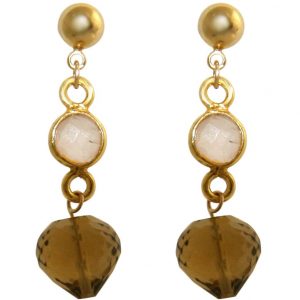 GEMSHINE Ohrringe mit weißem Onyx und Rauchquarz. Hochwertig vergoldete Edelstein Tropfen Ohrhänger. Made in München / Deutschland. Im eleganten Schmucketui geliefert. Auch als SET mit Halskette.