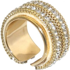GEMSHINE Ring mit Lederband und Strass. Größenverstellbar: versilbert, vergoldet, rose vergoldet. Qualitätsvoller Schmuck Made in Madrid / Spain., Metall Farbe:Silber vergoldet
