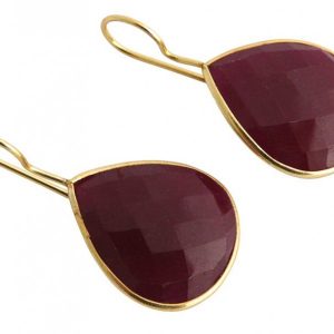 Gemshine - Damen - Ohrringe - 925 Silber - Vergoldet - Rubin - Rot - CANDY - Tropfen - 3,5 cm