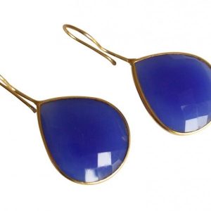 Gemshine - Damen - Ohrringe - 925 Silber - Vergoldet - Onyx - Blau - CANDY - Tropfen - 3,5 cm