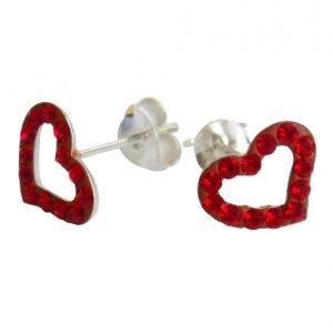 Gemshine  - Damen - Herz - Ohrringe - 925 Silber - Rot - 1 cm