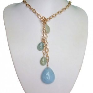 Gemshine - Damen - Halskette  - Lariat - Vergoldet - Aquamarin - Tropfen - Blau - 100 cm