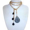 Gemshine - Damen - Halskette  - Lariat - Vergoldet - Achat -Tropfen - Blau - Schwarz - 100 cm