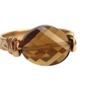 Gemshine - Damen - Ring - Spannring - Vergoldet - Rauchquarz - Braun