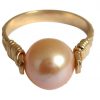 Gemshine - Damen - Ring - Spannring - Vergoldet - Zuchtperle - Lachs - Rose - 8mm, Ringgröße:52 (16.6) – Bild 3
